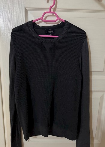 Gri Erkek Yün Kazak, Bisiklet Yaka, İnce Örgü MAVİ - Görsel 2