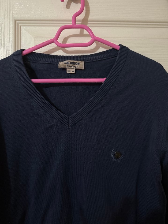 Lacivert V Yaka Pamuklu erkek Kazak - Görsel 2