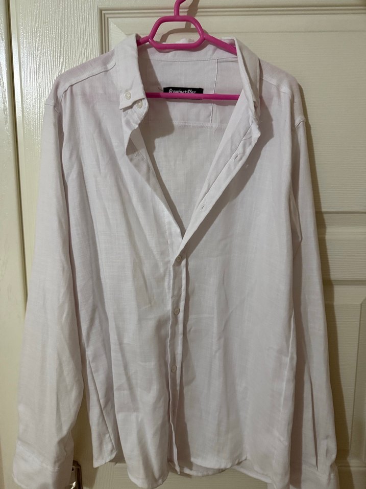 Erkek Beyaz Keten Uzun Kollu Gömlek - Görsel 2