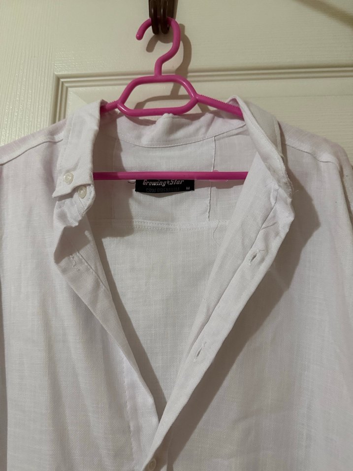 Erkek Beyaz Keten Uzun Kollu Gömlek - Görsel 3