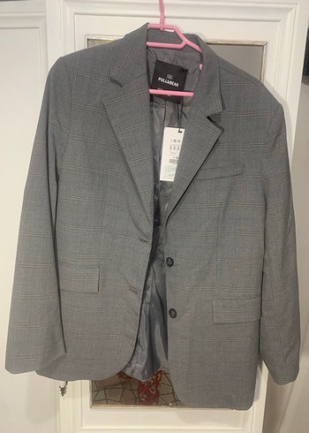 Gri Düğmeli Kadın Blazer Ceket kareli - Görsel 2