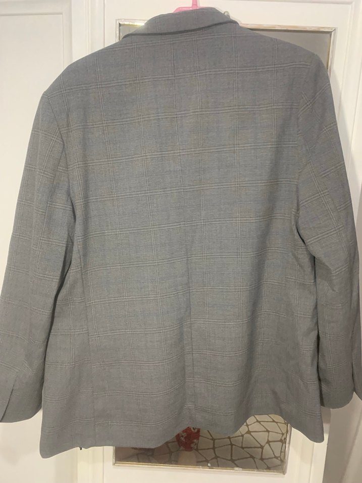 Gri Düğmeli Kadın Blazer Ceket kareli - Görsel 4