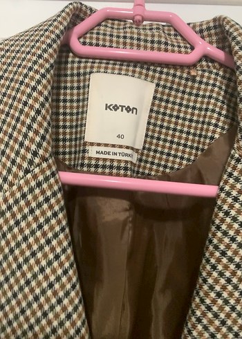 Düğmeli Kahverengi Kareli Kadın Blazer Ceket - Görsel 3