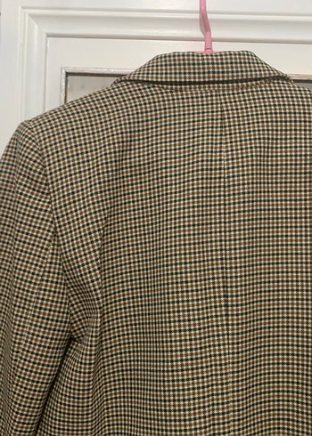 Düğmeli Kahverengi Kareli Kadın Blazer Ceket - Görsel 4