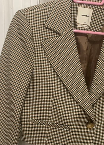 Düğmeli Kahverengi Kareli Kadın Blazer Ceket - Görsel 2