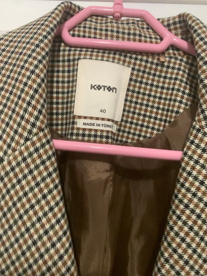 Düğmeli Kahverengi Kareli Kadın Blazer Ceket - Görsel 3