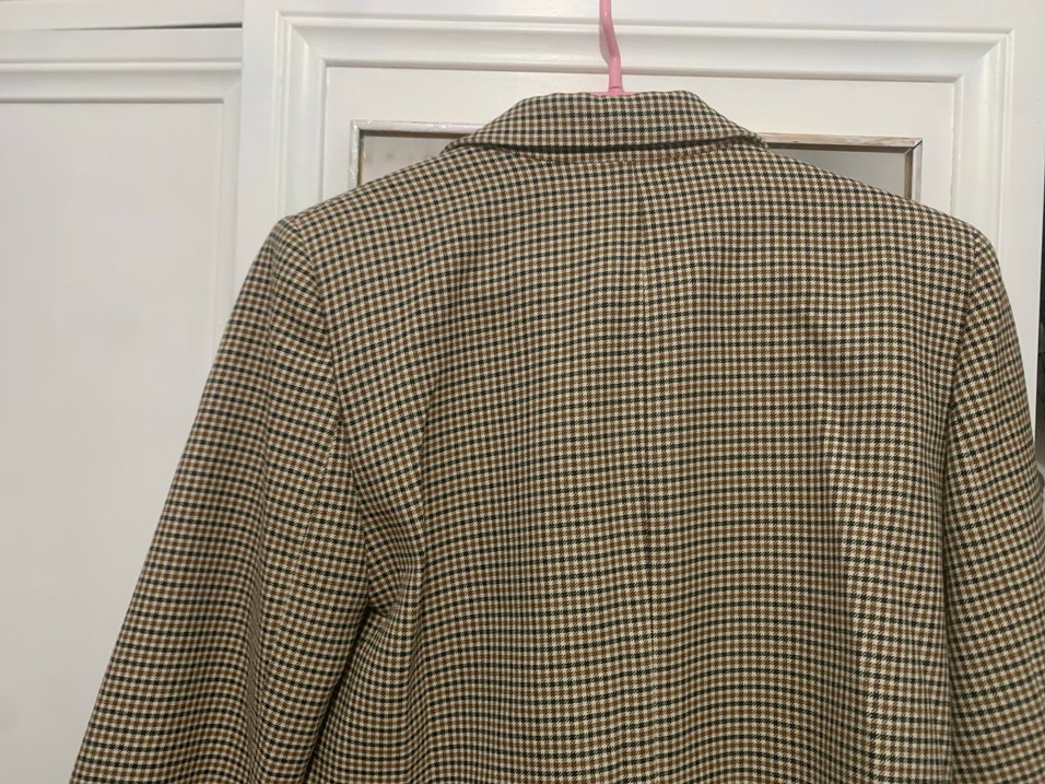 Düğmeli Kahverengi Kareli Kadın Blazer Ceket - Görsel 4