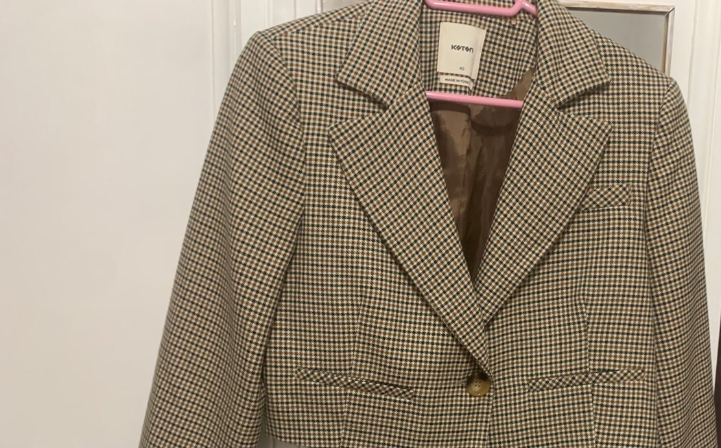 Düğmeli Kahverengi Kareli Kadın Blazer Ceket - Görsel 2