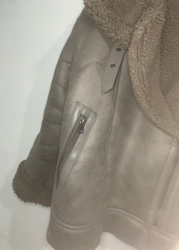 Gri Deri Kadın Ceket Kürklü Yakalı - Görsel 3