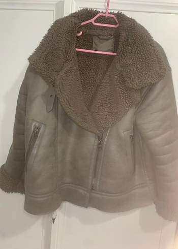 Gri Deri Kadın Ceket Kürklü Yakalı - Görsel 2