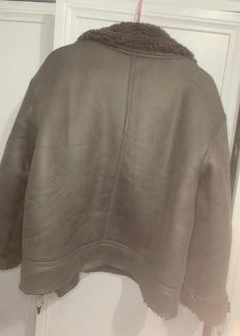 Gri Deri Kadın Ceket Kürklü Yakalı - Görsel 6