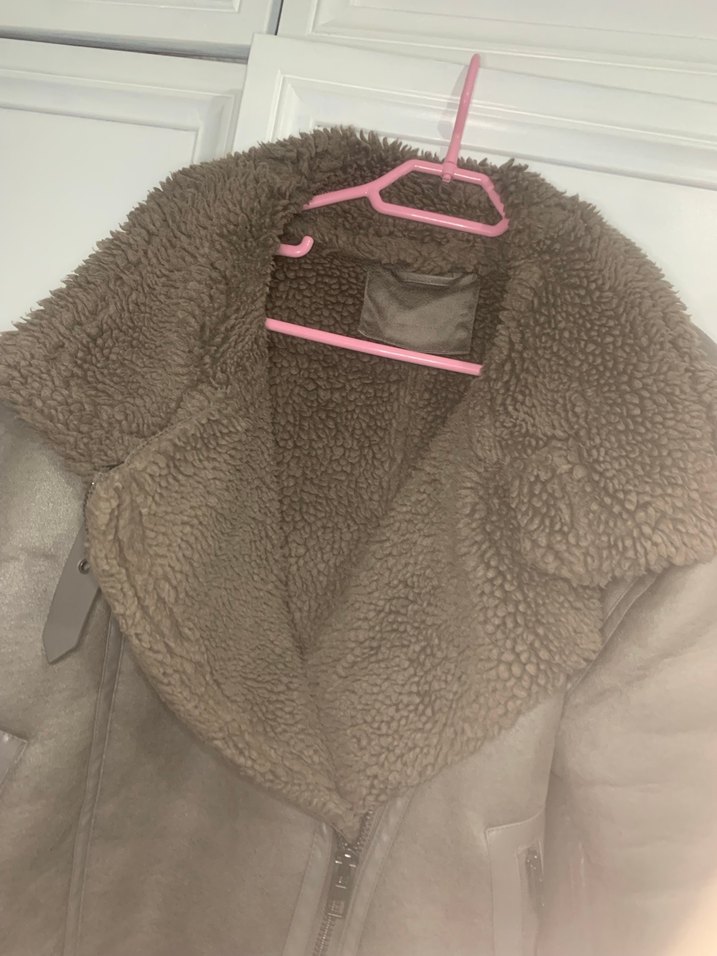 Gri Deri Kadın Ceket Kürklü Yakalı - Görsel 5