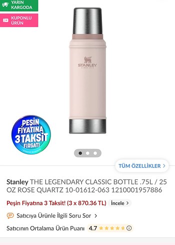 Stanley Pembe Pastel Termos Şişe - Görsel 3