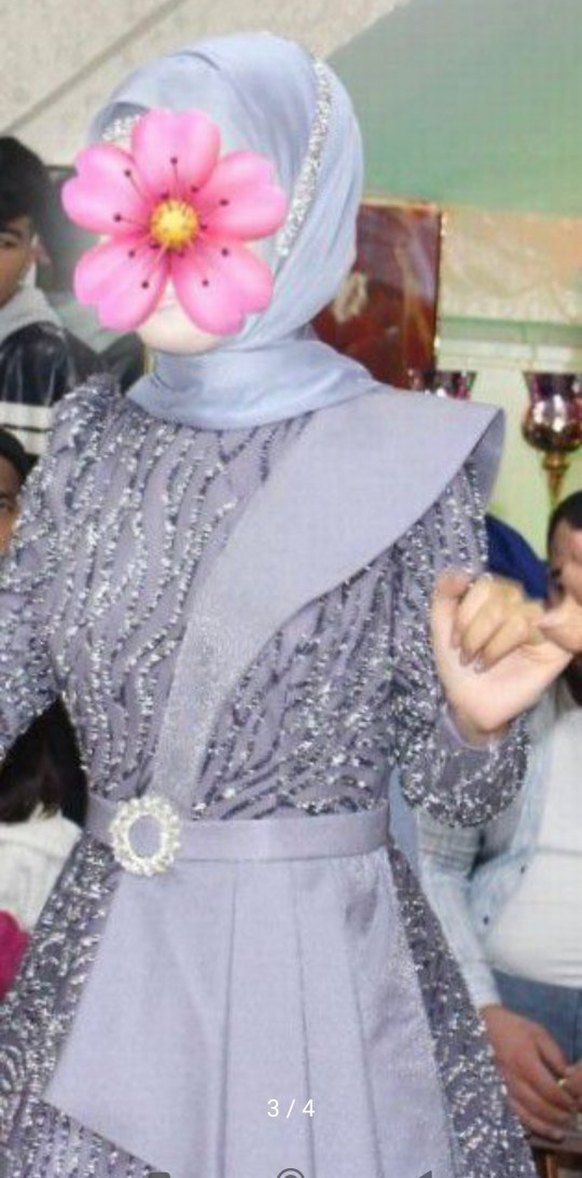 Uzun Kollu, Drapeli simli Çiçek Desenli Abiye Elbise - Görsel 2