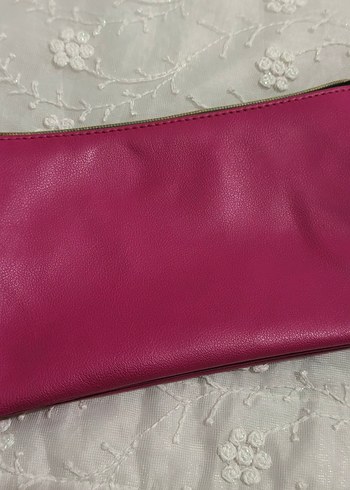 Pembe Deri Fermuarlı Makyaj Çantası - Görsel 2