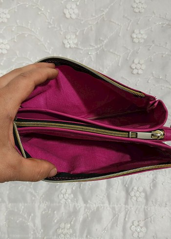 Pembe Deri Fermuarlı Makyaj Çantası - Görsel 4