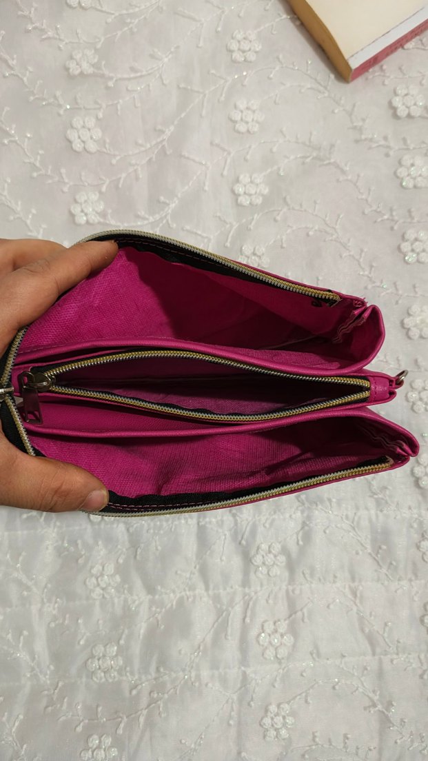 Pembe Deri Fermuarlı Makyaj Çantası - Görsel 3