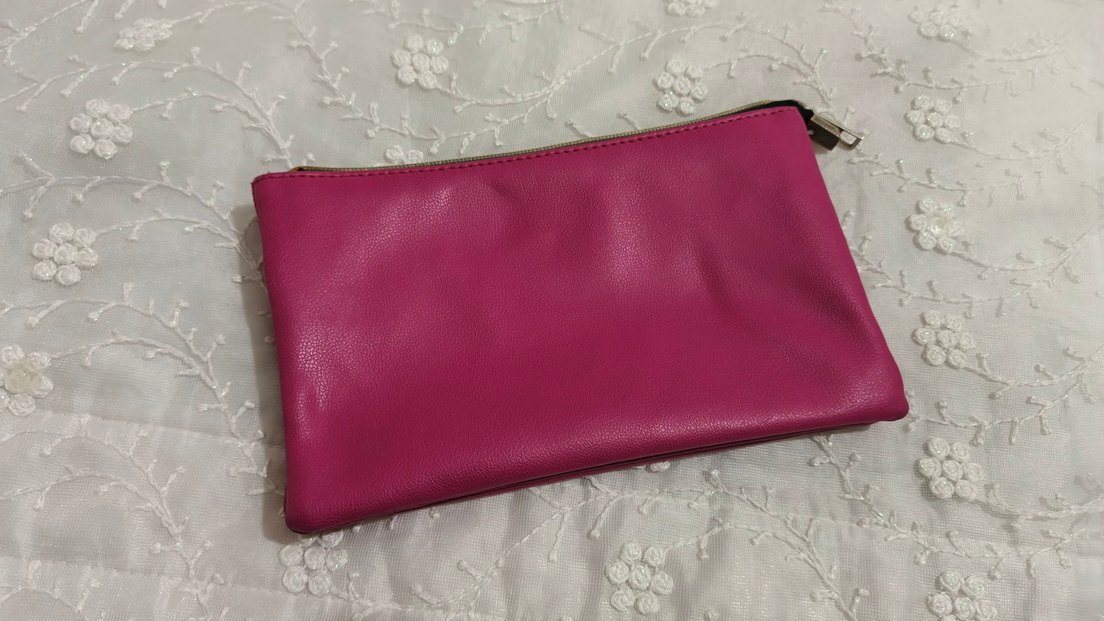 Pembe Deri Fermuarlı Makyaj Çantası - Görsel 2