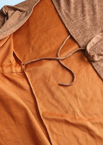 Kahverengi V Yaka Uzun Kollu kap - Görsel 3