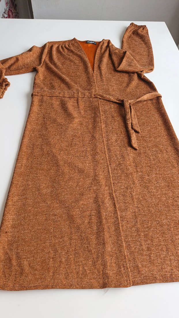 Kahverengi V Yaka Uzun Kollu kap - Görsel 2