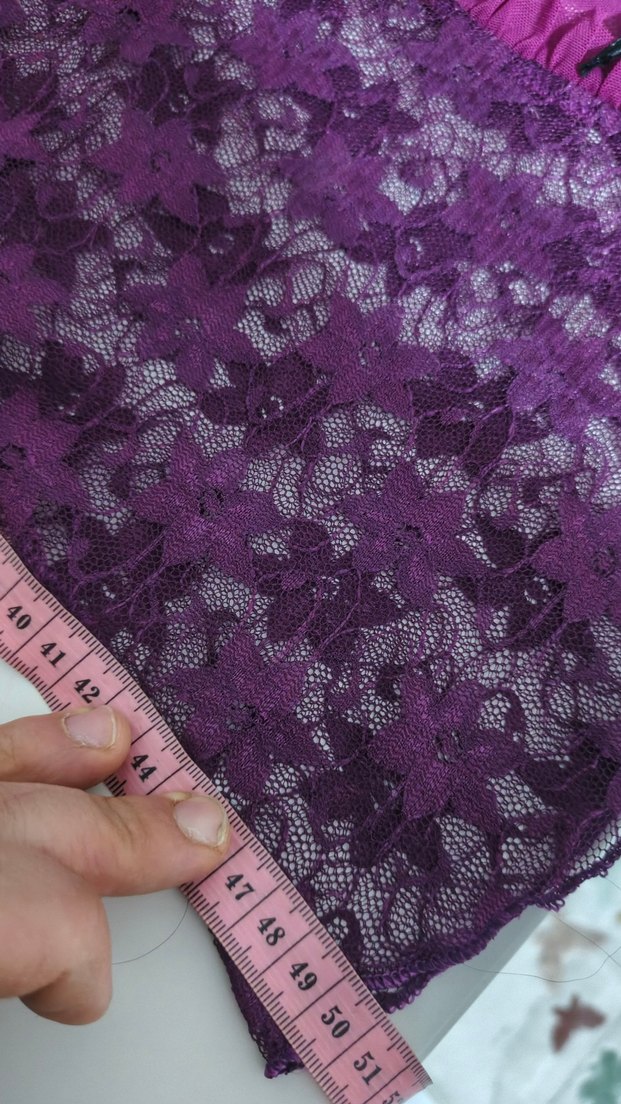 Mor Dantel Transparan Strappy Midi Gecelik - Görsel 4