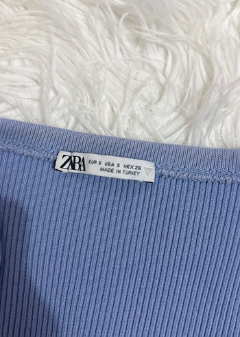 Zara Mavi Düğmeli Kısa Crop Top - Görsel 3