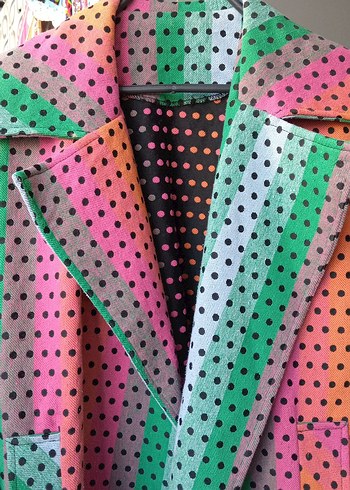 Renkli Puantiyeli Uzun Kadın kaban - Görsel 3