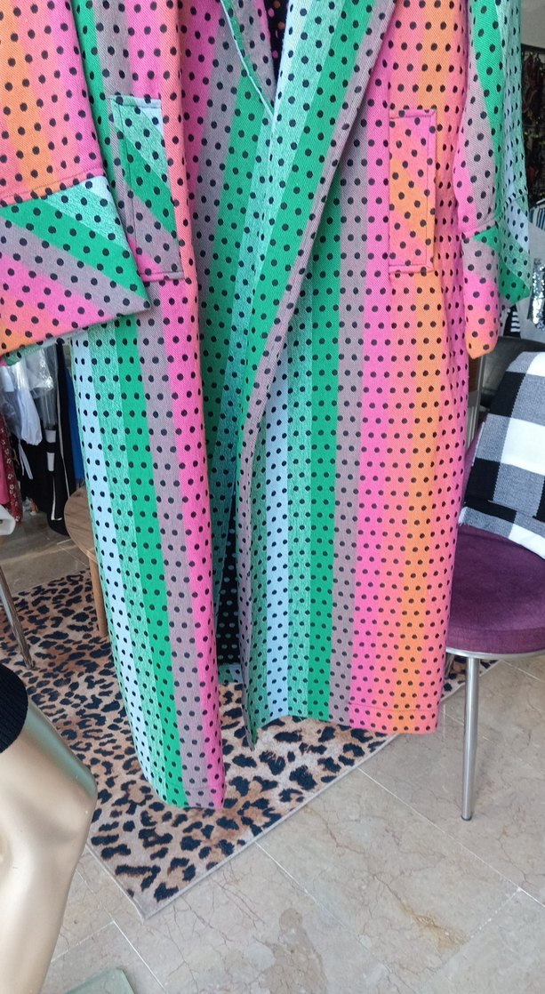 Renkli Puantiyeli Uzun Kadın kaban - Görsel 2