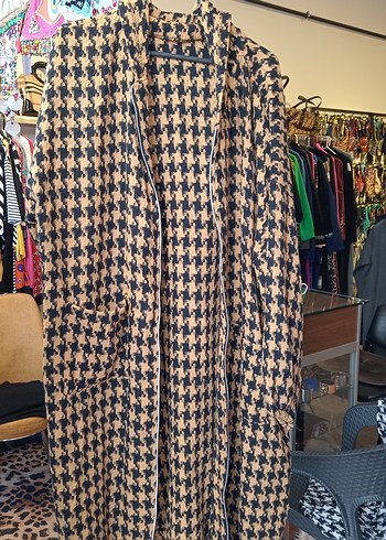 Kadın Uzun Boy Desenli Gri Salaş Ceket - Görsel 2