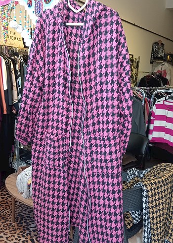 Kadın Uzun Boy Desenli Gri Salaş Ceket - Görsel 3