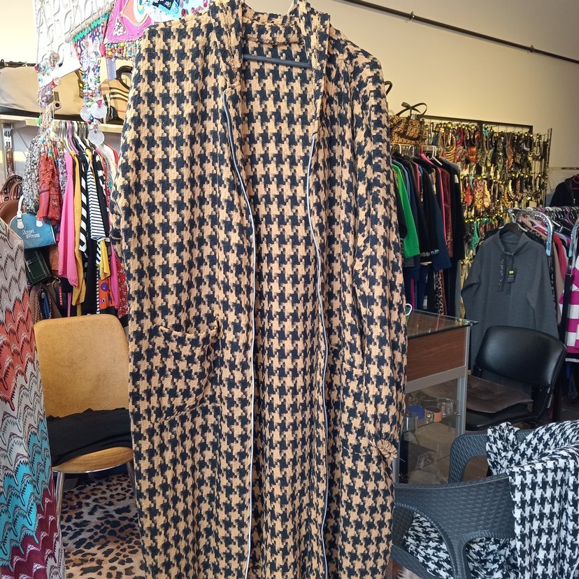 Kadın Uzun Boy Desenli Gri Salaş Ceket - Görsel 2