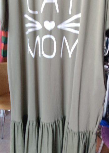 Gri Baskılı Drapeli Kedi Temalı Elbise - Görsel 5