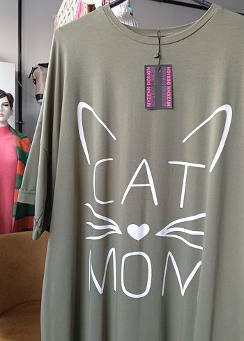 Gri Baskılı Drapeli Kedi Temalı Elbise - Görsel 8