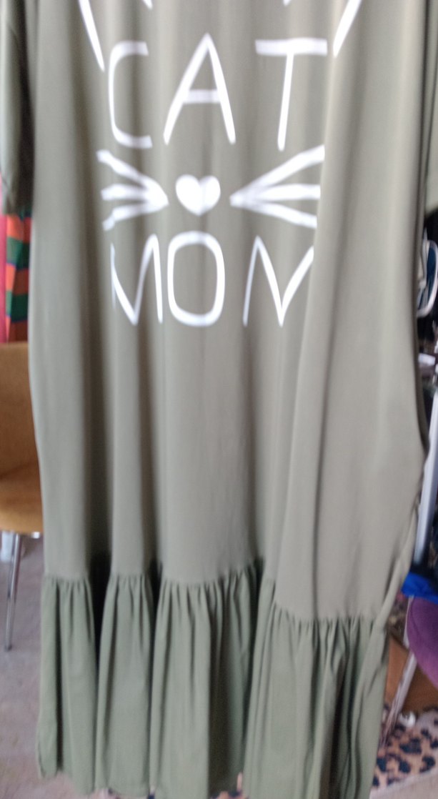 Gri Baskılı Drapeli Kedi Temalı Elbise - Görsel 5