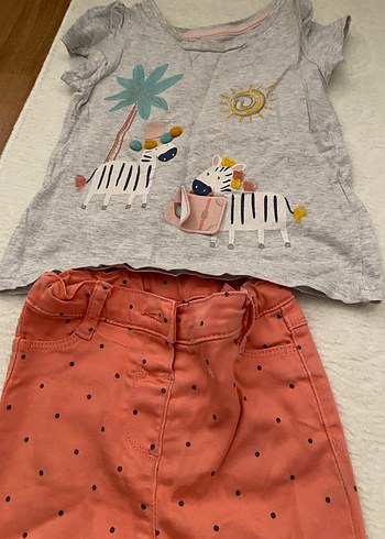 LC Waikiki Kız Bebek Gri Baskılı Kısa Kollu Takım