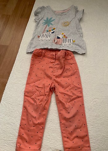 Kız Bebek Gri Baskılı Kısa Kollu Takım