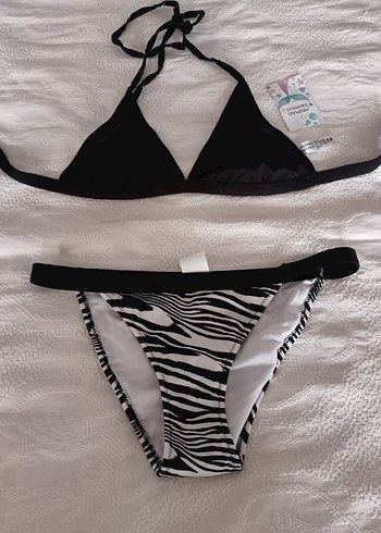 Zebra Desenli Siyah İpli Bikini