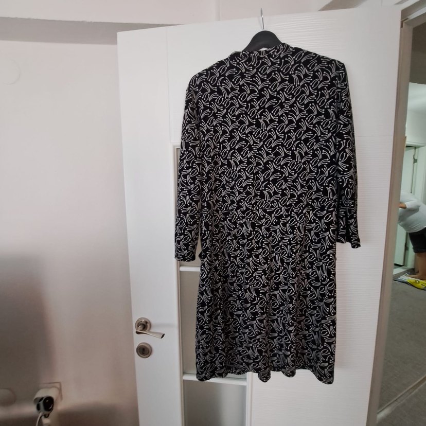 Desenli Siyah Hamile Tunik, Uzun Kollu, Kuşaklı - Görsel 2