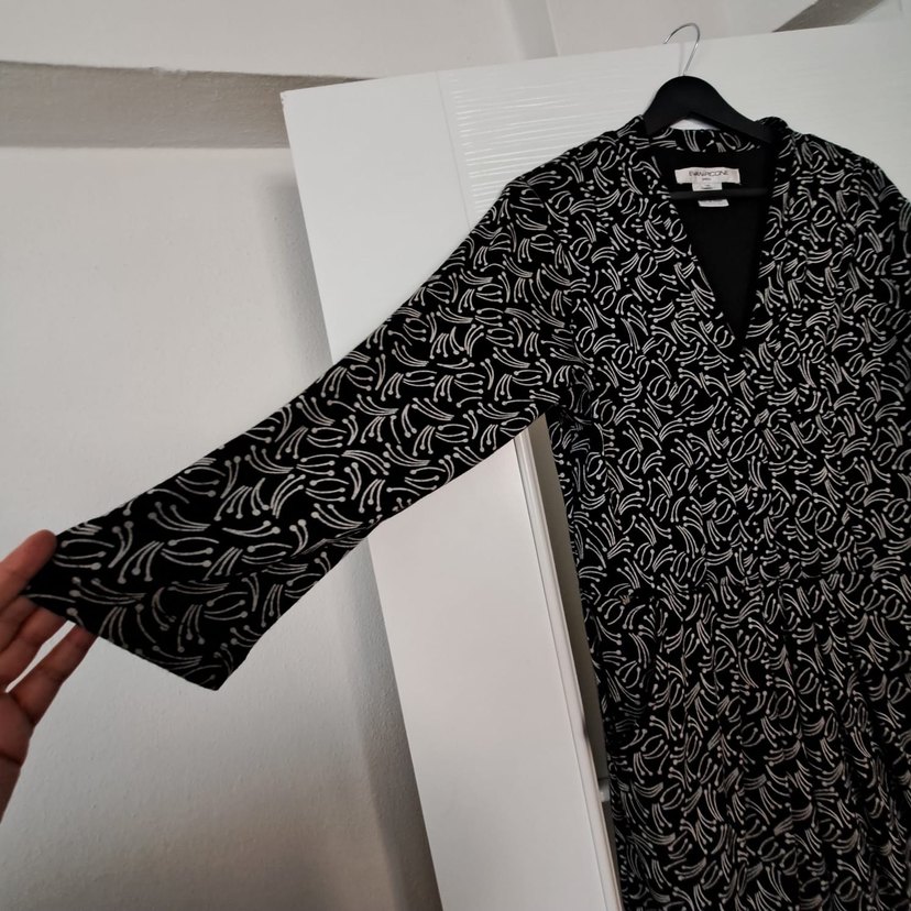 Desenli Siyah Hamile Tunik, Uzun Kollu, Kuşaklı - Görsel 3