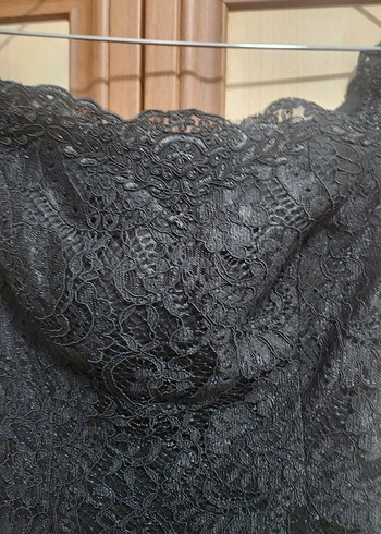 s Beden siyah Renk Dantel Detaylı Siyah Midi Gotik Elbise