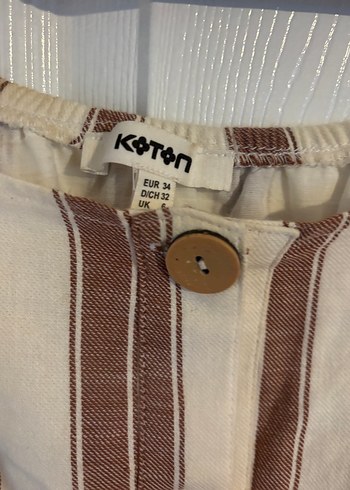 34 Beden kahverengi Renk Düğmeli kısa Kollu Kahverengi Bej Çizgili Elbise