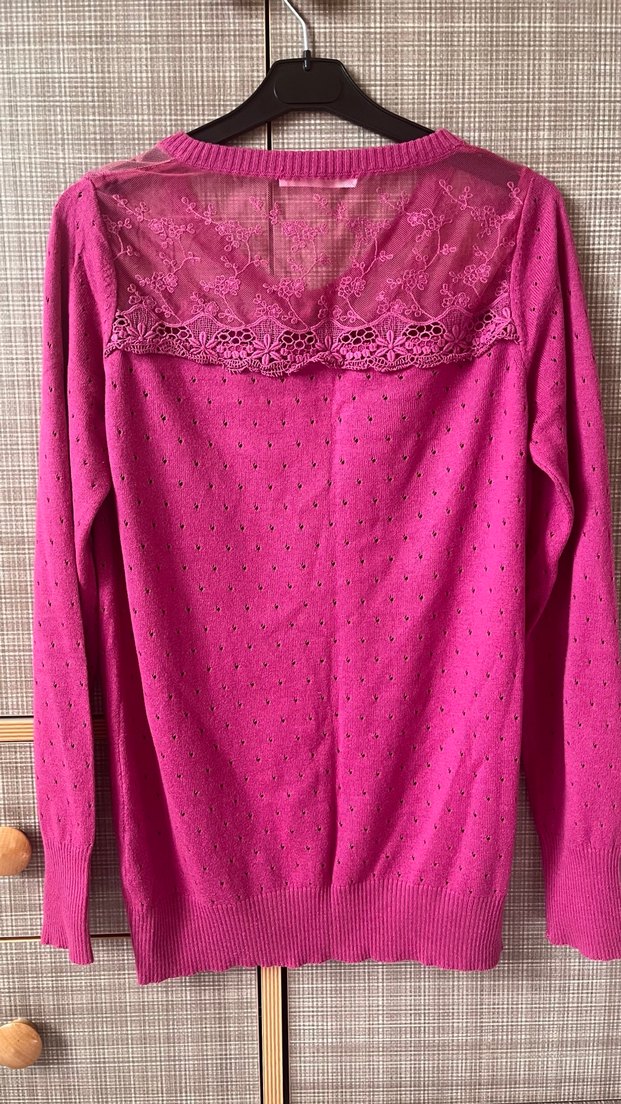 Dantel Detaylı Pembe Triko Kadın Hırka - Görsel 3