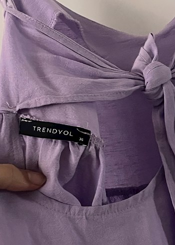 Mor V Yaka Kolsuz Keten Bluz - Görsel 3