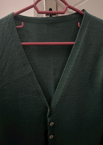 Düğmeli Koyu Yeşil Kadın Hırka - Görsel 2