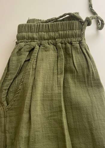 Kadın Haki Bol Kesim Keten Pantolon - Görsel 2