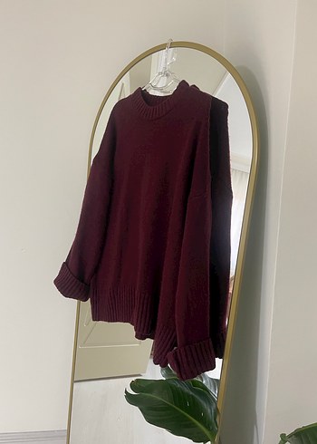 Bordo Kadın Örgü Salaş Triko kazak - Görsel 2