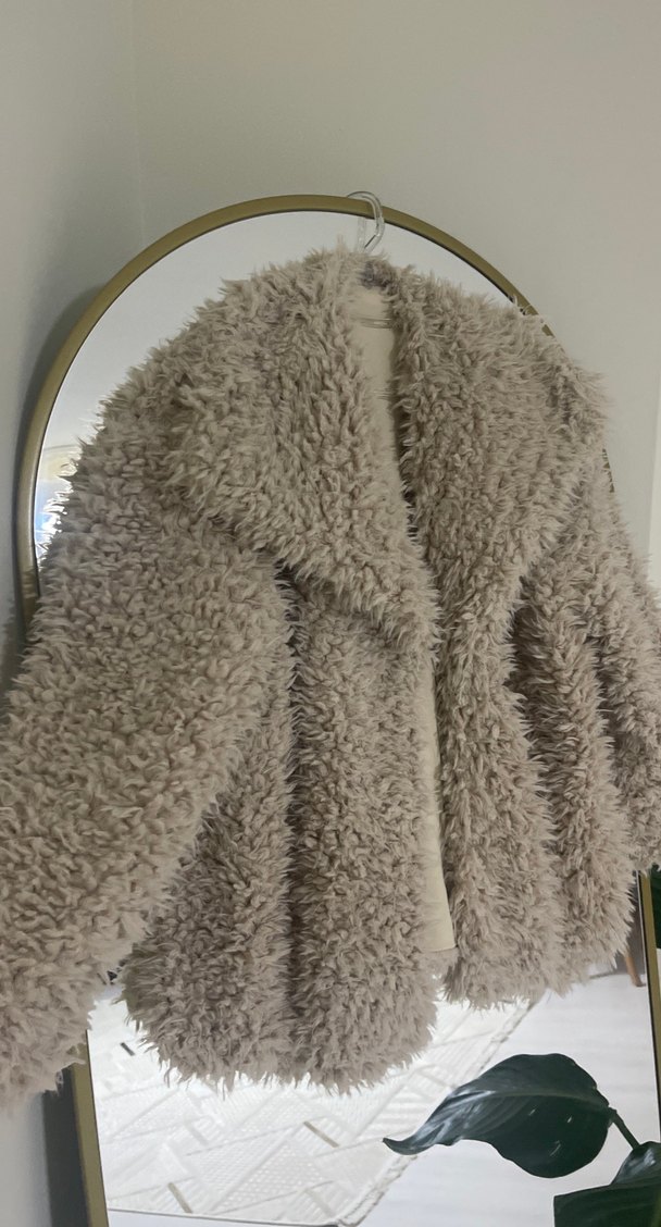 Bej Kadın Peluş Kürk Ceket - Görsel 2