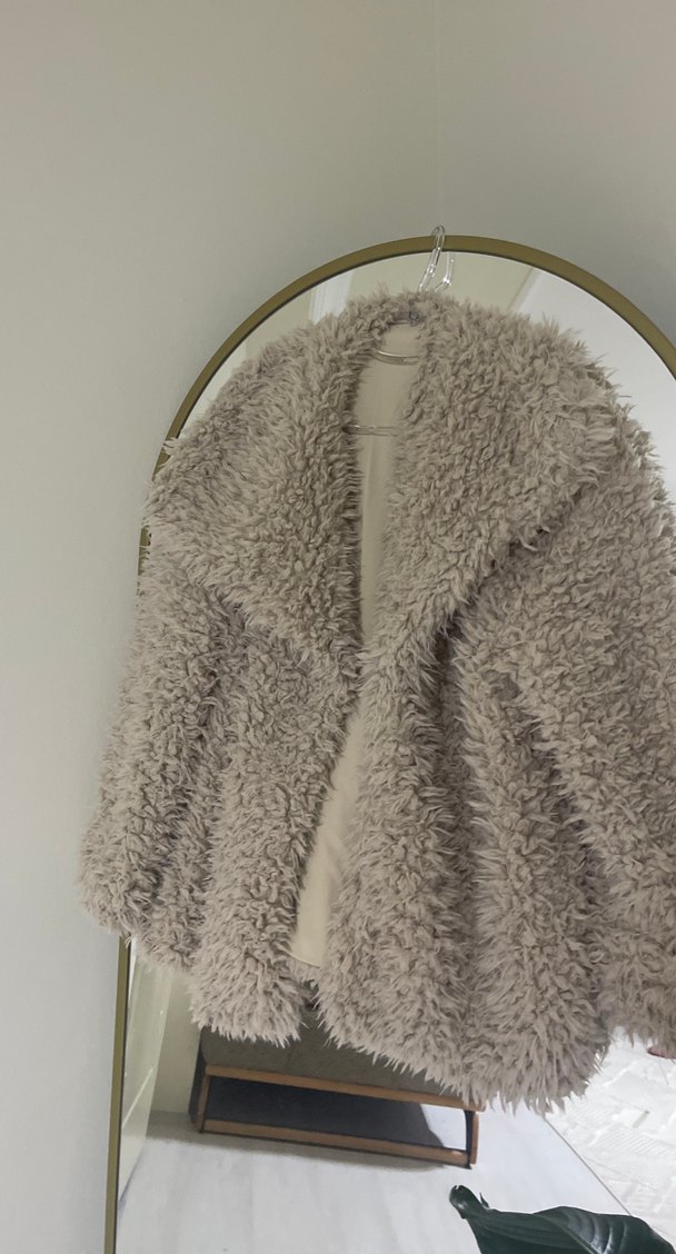 Bej Kadın Peluş Kürk Ceket - Görsel 3