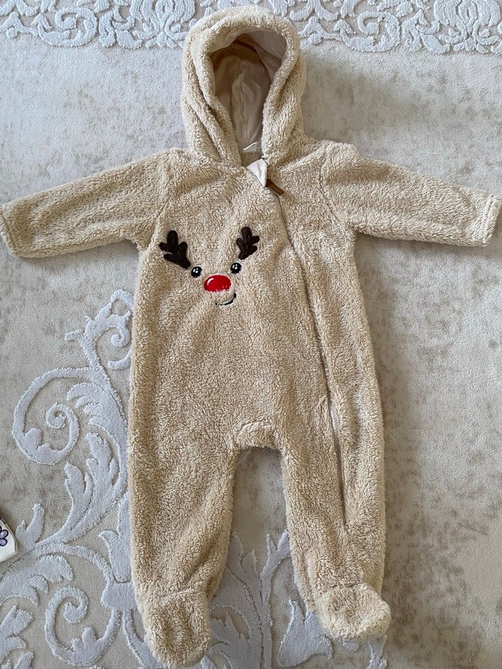 Kürklü Kapüşonlu Unisex Bebek Tulumu - Görsel 2