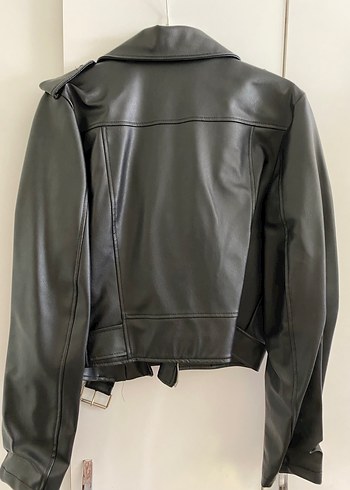 Pull and Bear Siyah Deri Kemerli Biker Ceket